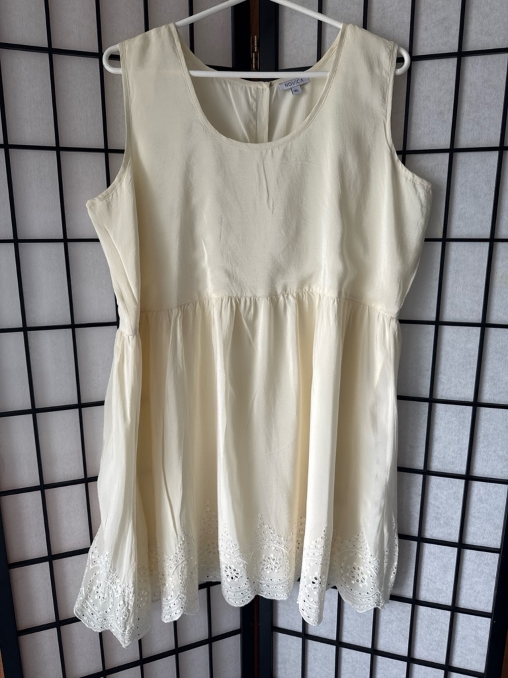 Novcan Cream Eyelet-Hem Sleeveless Mini Dress